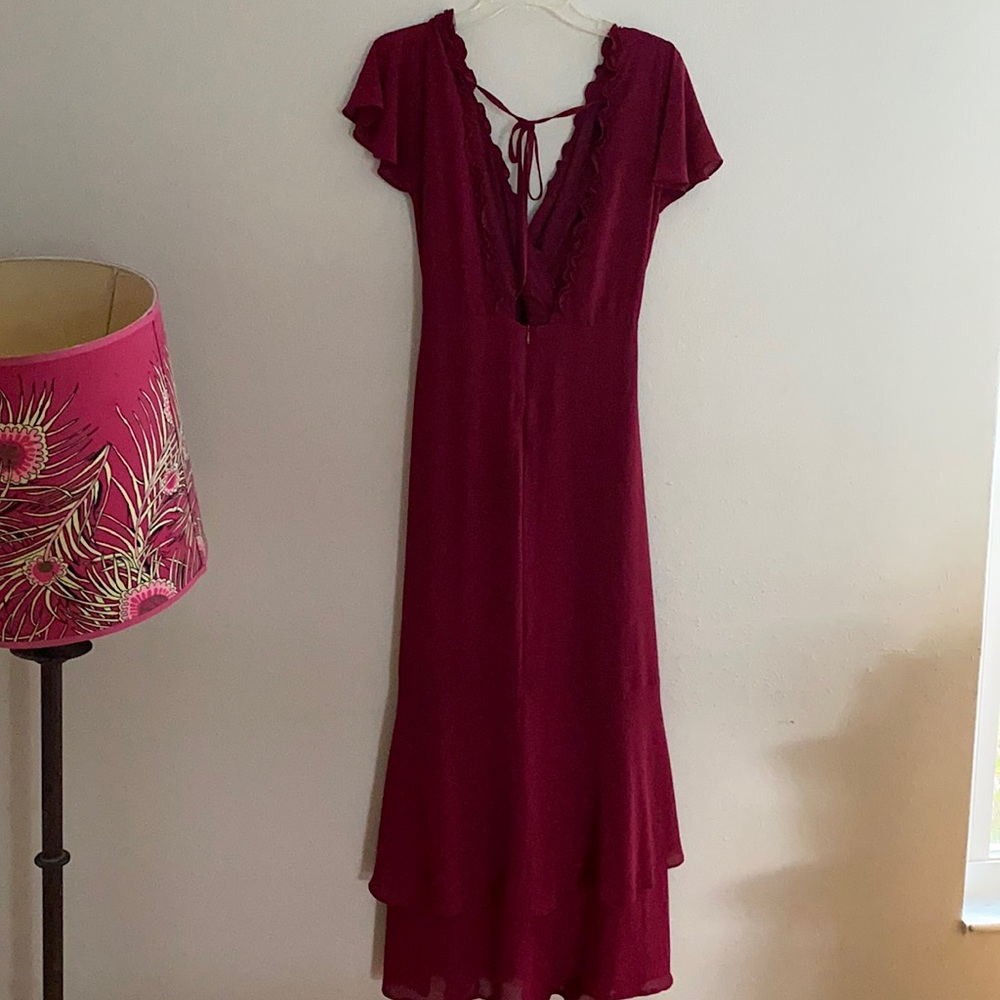 Burgundy ruffle Lulus hi low maxie dress